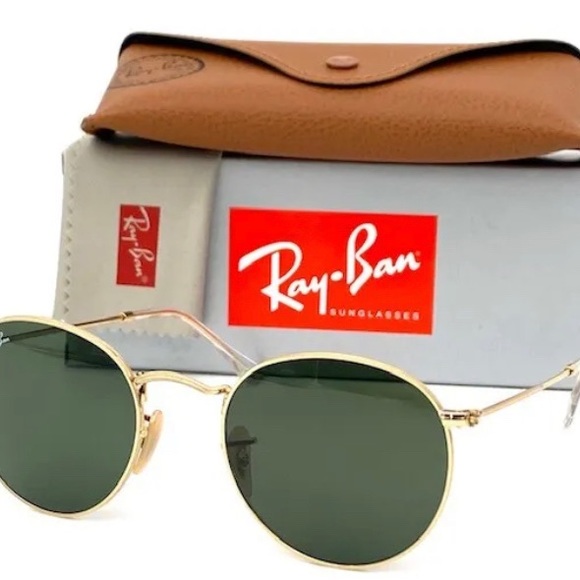 Ray Ban Round Metal RB3447 001 Gold / Green 50mm Sunglasses - Picture 2 of 5